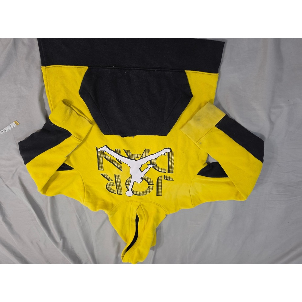 Jordan Boys Yellow Black Colorblock Jumpman Flight Pullover Hoodie Size M 10-12